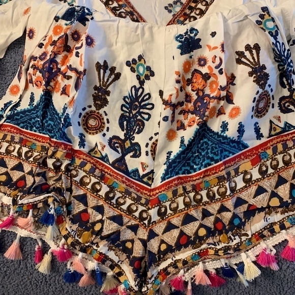 Boho Geometric Print Romper with Tassels - Picture 6 of 7